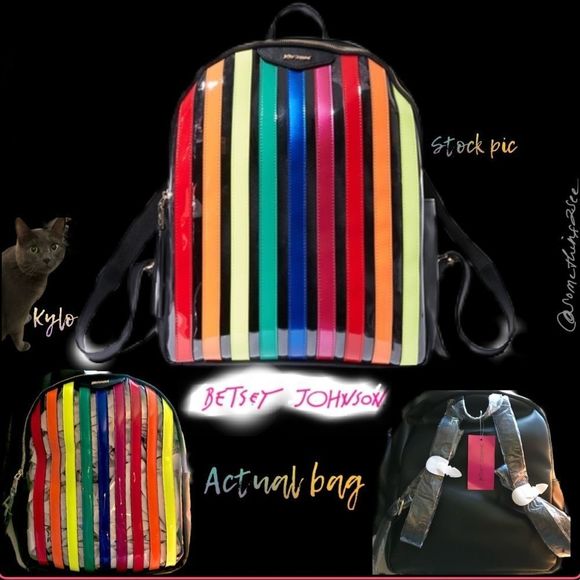 NWT $88 Betsey Johnson | Spotted In Stripes | Rainbow Backpack - Picture 1 of 15